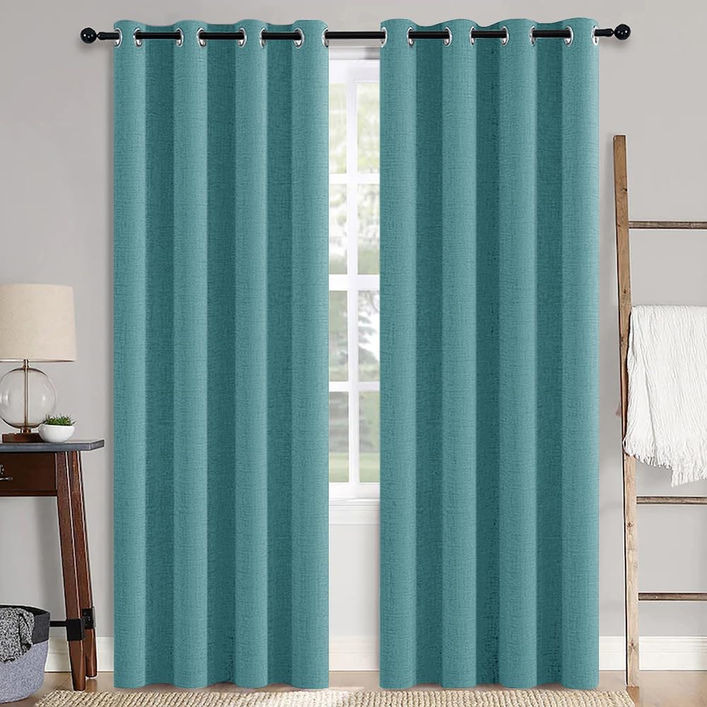 MIULEE 100% Blackout Linen Curtains for Bedroom 52x84 Inches Dusty Blue