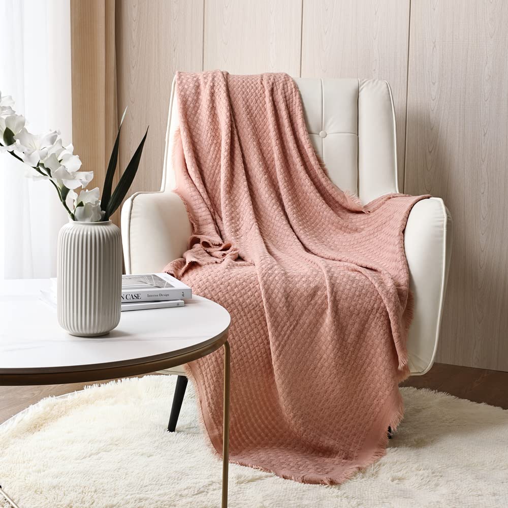 CREVENT Farmhouse Boho Knitted Throw Blanket for Couch Sofa Chair Bed Home Decoration, Soft Warm Cozy Light Weight for Spring Summer Fall (50''X60'' Off White/Ivory/Cream)