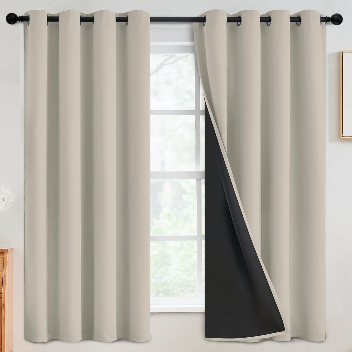 SimpleHome Cream 100% Blackout Curtains Room Darkening Living Room 84 Inch