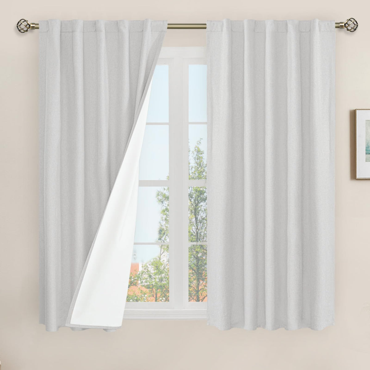 LAMIT 100% Blackout Short Linen Curtains for Cafe 40 Inch Length, Ivory