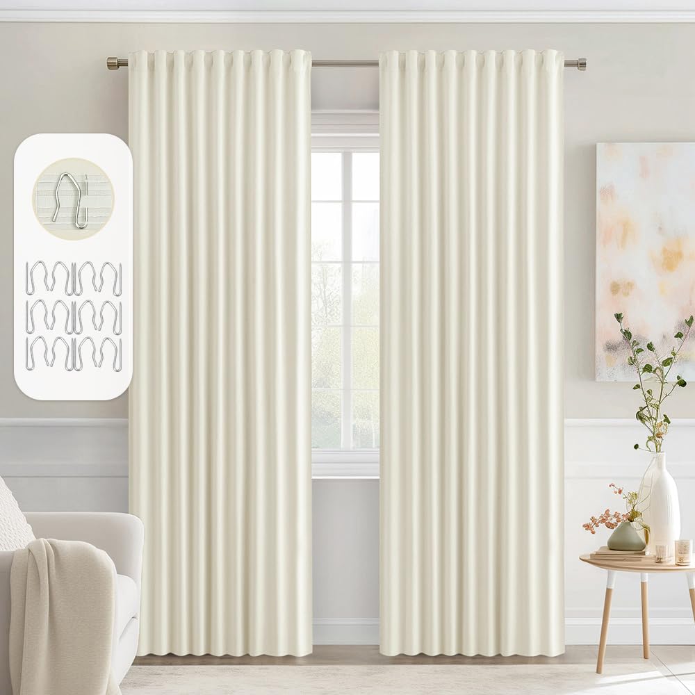 MIULEE 2 Panels Set Black Back Tab Blackout Curtains 52x96 Inch Long