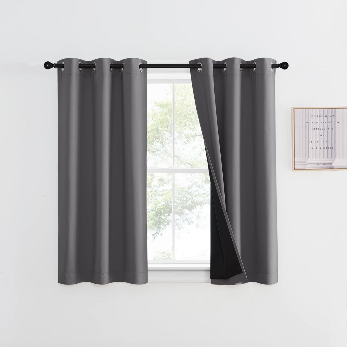 NICETOWN 100% Blackout Curtain 54 inches Long, Double-Deck Completely Blackout Window Treatment Thermal Insulated Lined Drape for Small Window (White, 1 PC, 52 inches Width Each Panel)