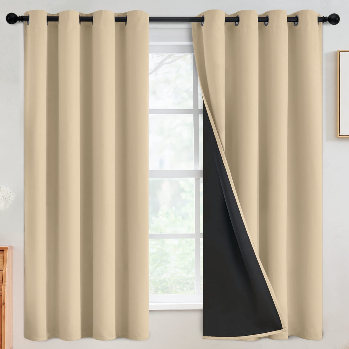 SimpleHome Cream 100% Blackout Curtains Room Darkening Living Room 84 Inch