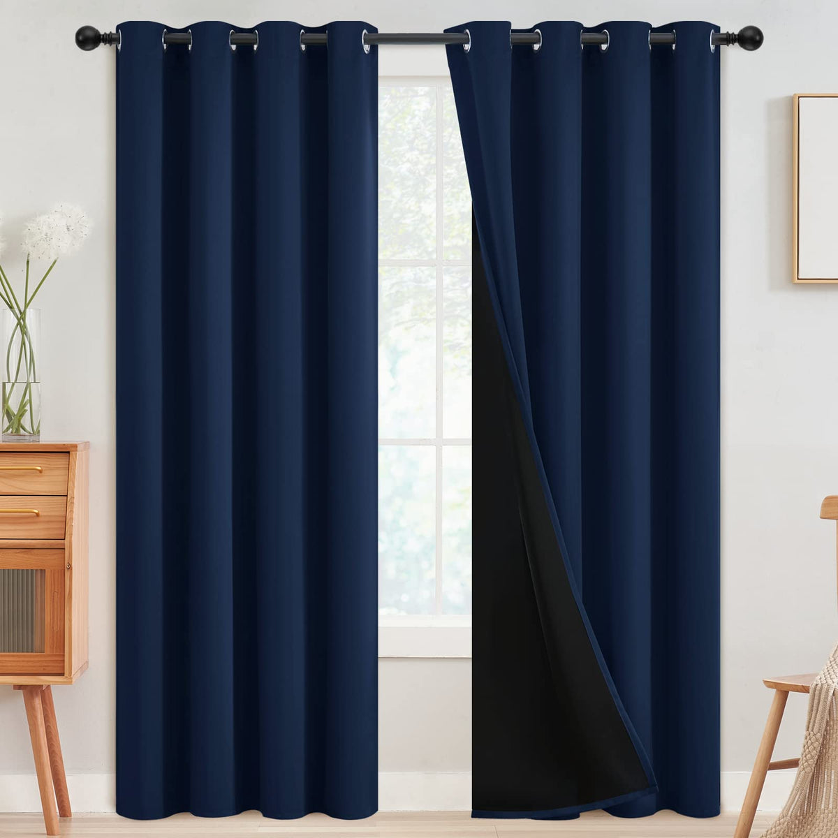 SimpleHome Cream 100% Blackout Curtains Room Darkening Living Room 84 Inch