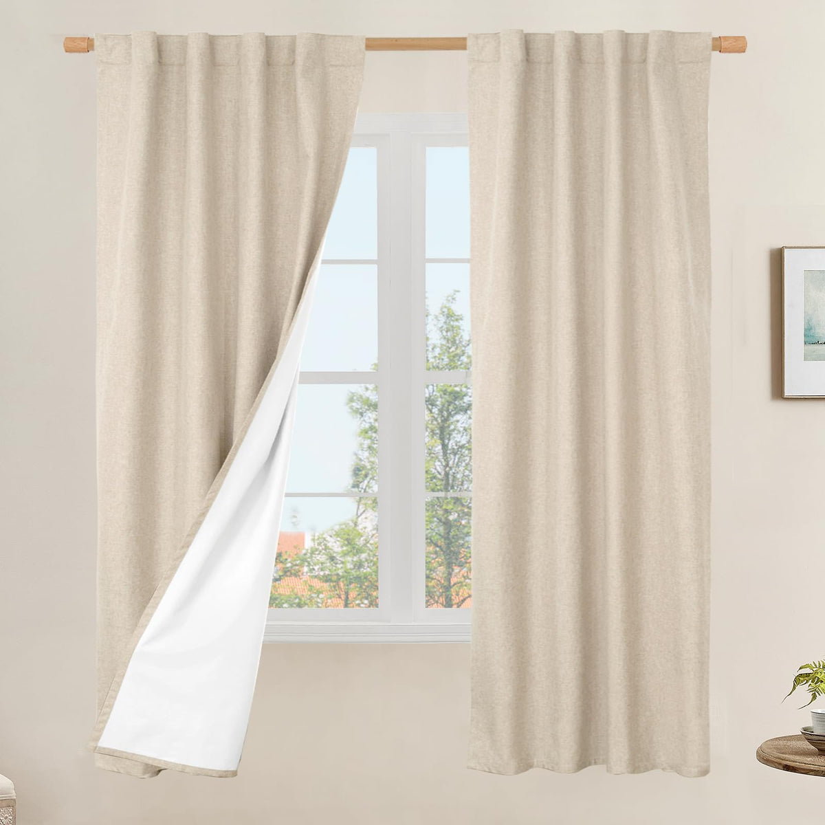 LAMIT 100% Blackout Short Linen Curtains for Cafe 40 Inch Length, Ivory
