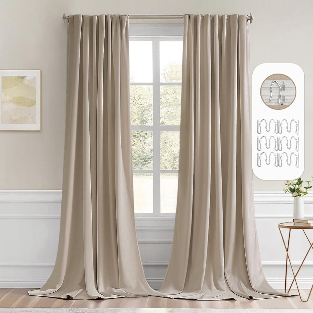 MIULEE 2 Panels Set Black Back Tab Blackout Curtains 52x96 Inch Long