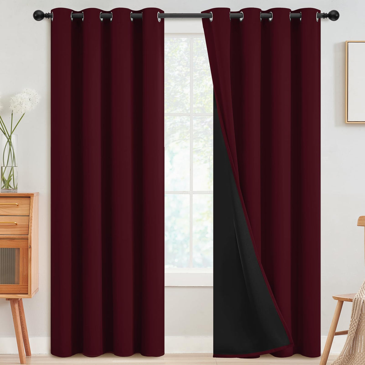 SimpleHome Cream 100% Blackout Curtains Room Darkening Living Room 84 Inch