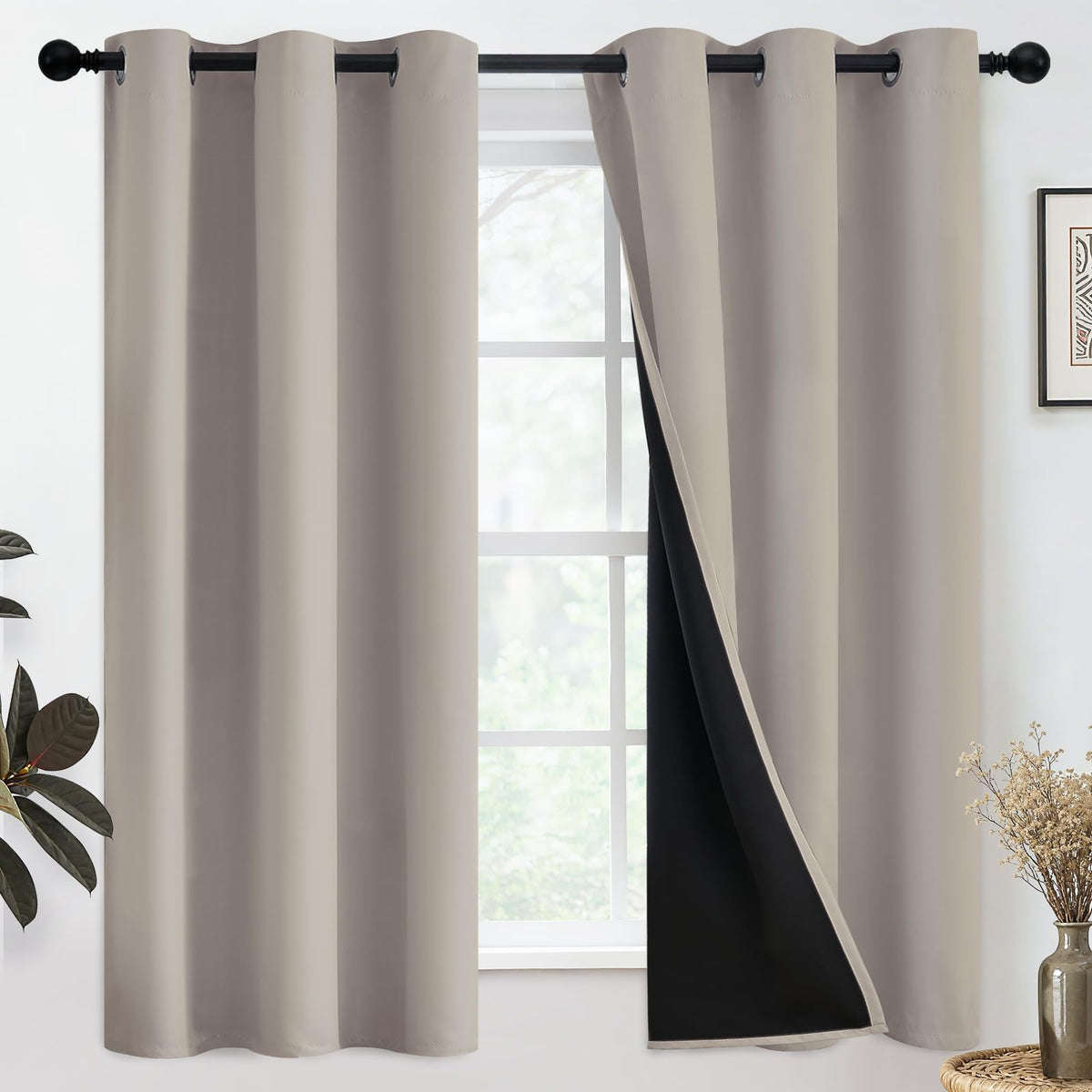 SimpleHome Cream 100% Blackout Curtains Room Darkening Living Room 84 Inch