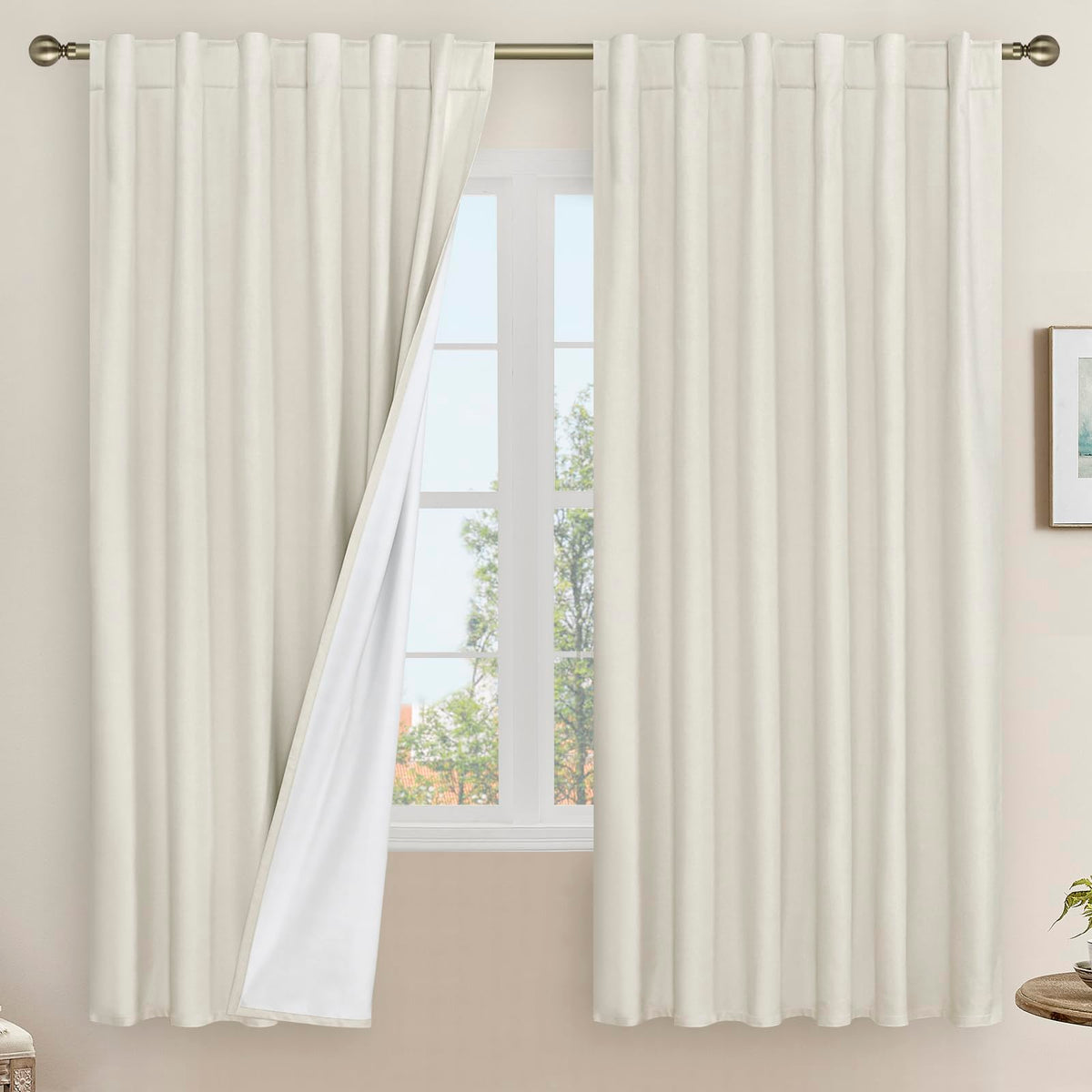 LAMIT 100% Blackout Short Linen Curtains for Cafe 40 Inch Length, Ivory