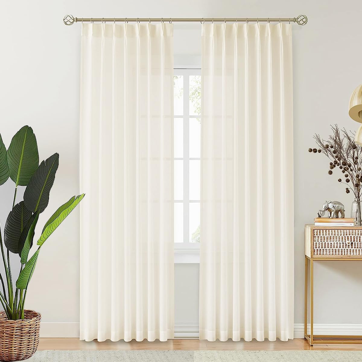 White Curtains Sheers for Living Room 84 inch Length 2 Panels, Pinch Double Pleated Sheer Curtains with Custom Multi Size (2 Panels, 72 inches Wide Each Panel, White)