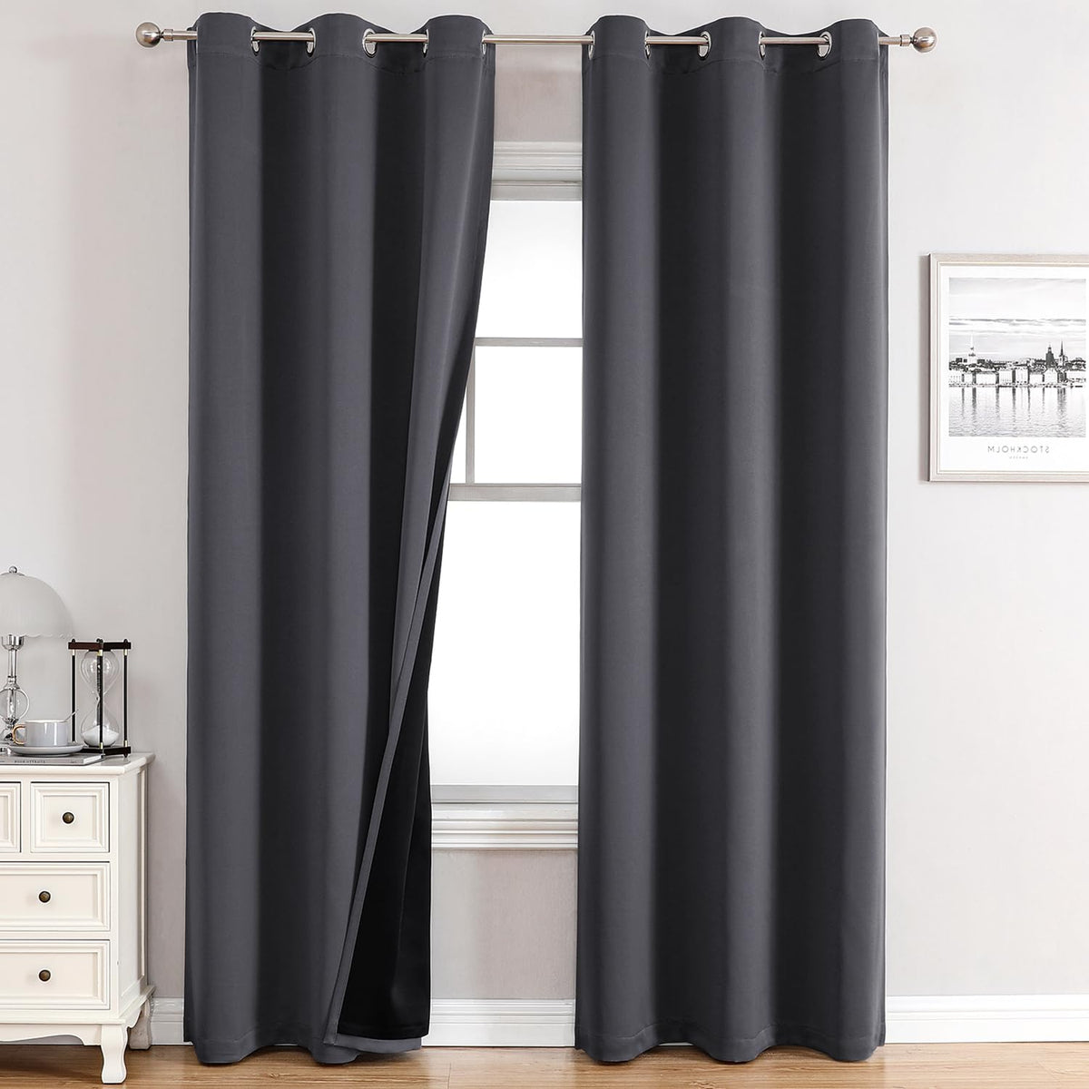ChrisDowa 100% Blackout Curtains for Bedroom 63 Inch Long with Black Liner