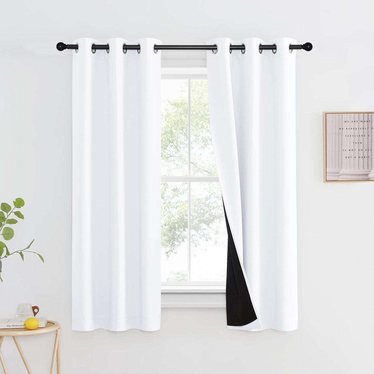 NICETOWN 100% Blackout Curtain 54 inches Long, Double-Deck Completely Blackout Window Treatment Thermal Insulated Lined Drape for Small Window (White, 1 PC, 52 inches Width Each Panel)