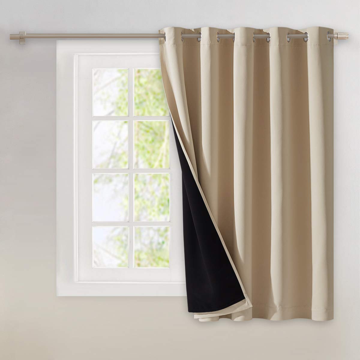 NICETOWN 100% Blackout Curtain 54 inches Long, Double-Deck Completely Blackout Window Treatment Thermal Insulated Lined Drape for Small Window (White, 1 PC, 52 inches Width Each Panel)