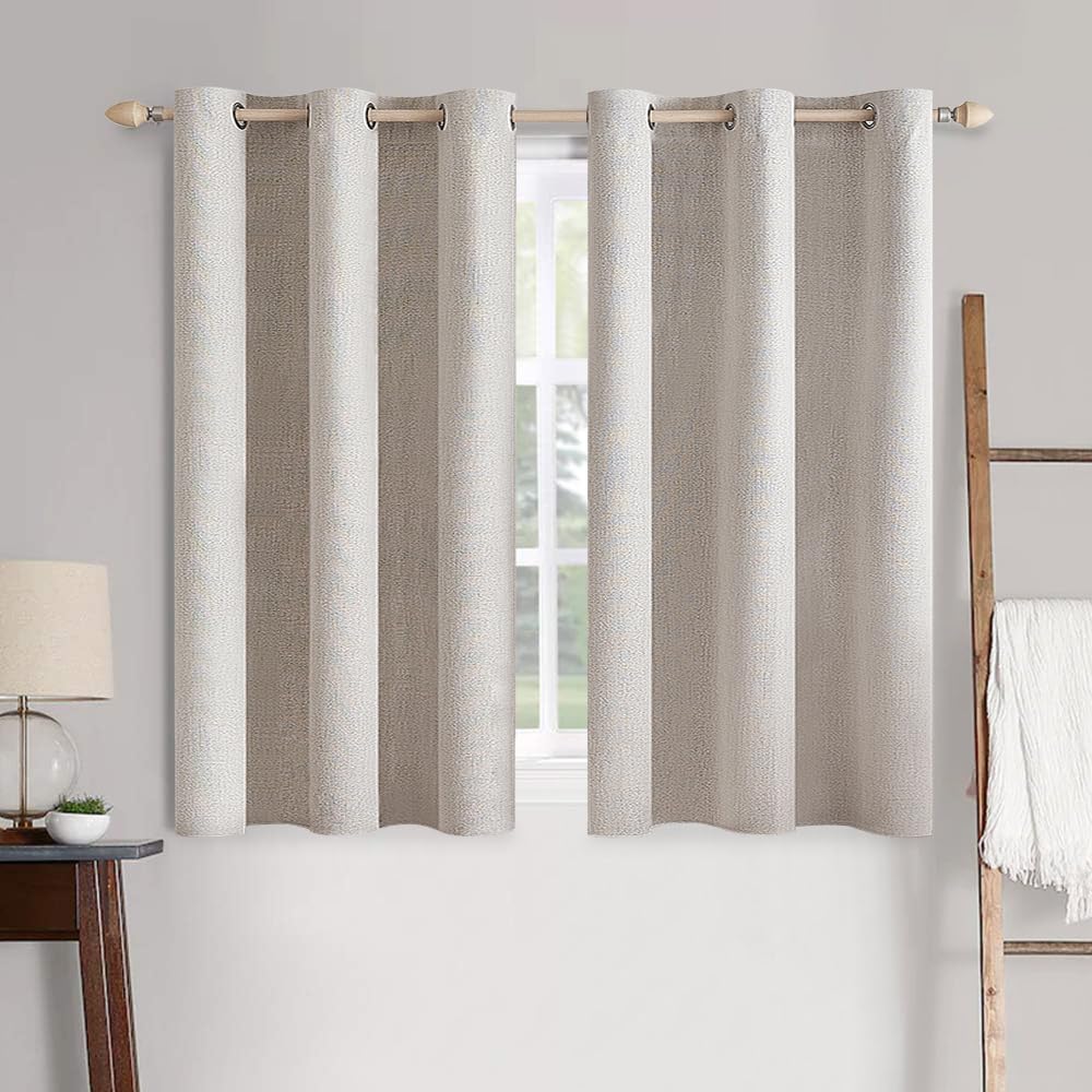 MIULEE 100% Blackout Linen Curtains for Bedroom 52x84 Inches Natural Beige