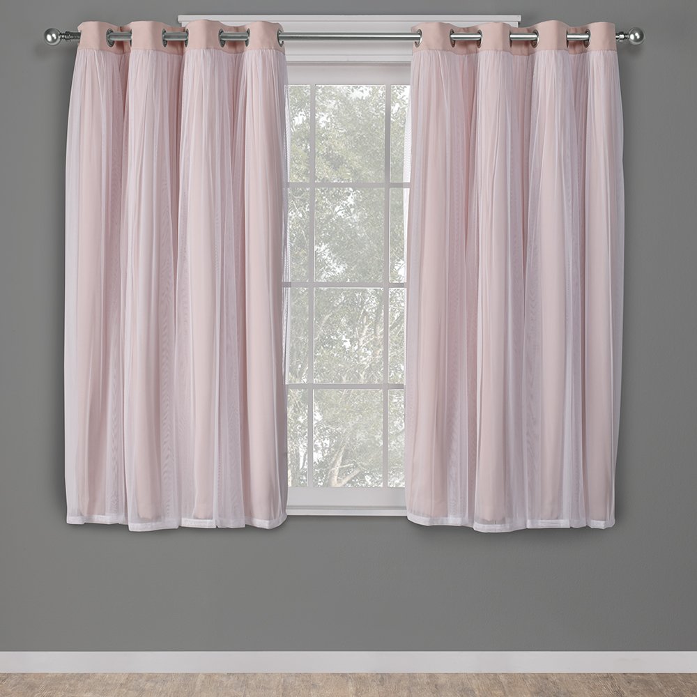 TOWN & COUNTRY LUXE Talia Double Layer Indoor Curtains, Sheer and Room Darkening Blackout, Grommet Top, Energy Efficient, 2-Pack Set, 52"x84", Rose Blush
