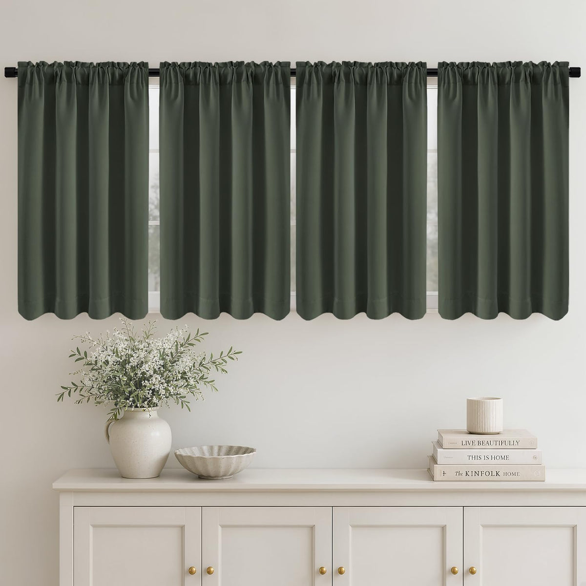 MIULEE Sage Green Blackout Curtains 63 Inch Length for Bedroom 4 Panels