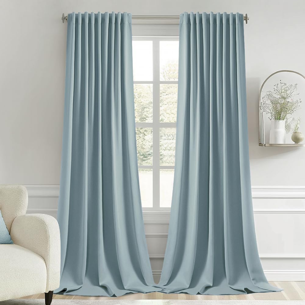MIULEE 2 Panels Set Black Back Tab Blackout Curtains 52x96 Inch Long