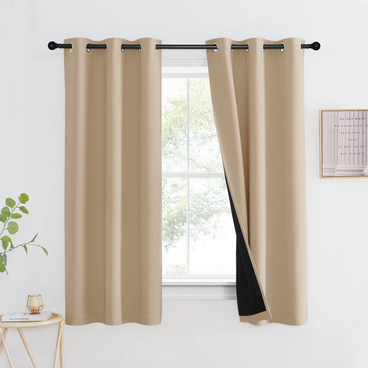 NICETOWN 100% Blackout Curtain 54 inches Long, Double-Deck Completely Blackout Window Treatment Thermal Insulated Lined Drape for Small Window (White, 1 PC, 52 inches Width Each Panel)