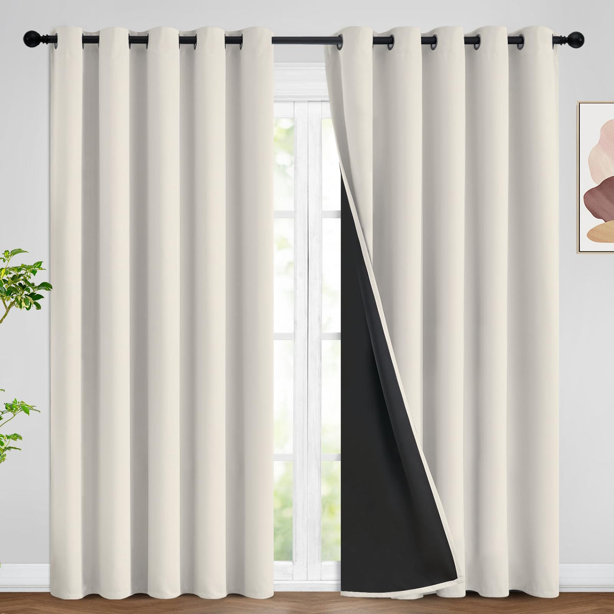 SimpleHome Cream 100% Blackout Curtains Room Darkening Living Room 84 Inch