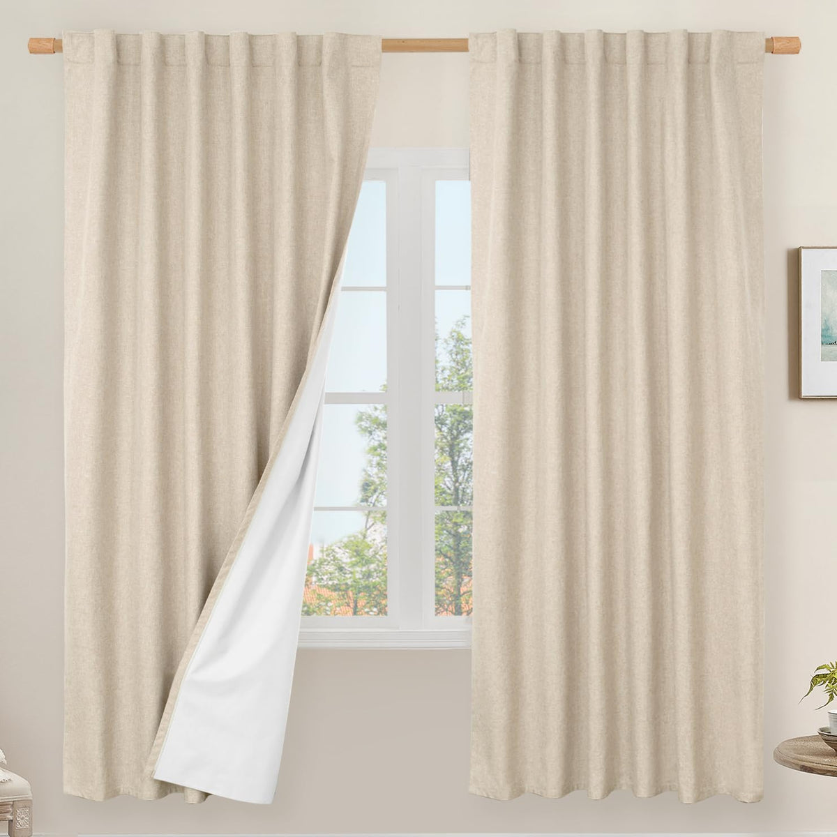LAMIT 100% Blackout Short Linen Curtains for Cafe 40 Inch Length, Ivory