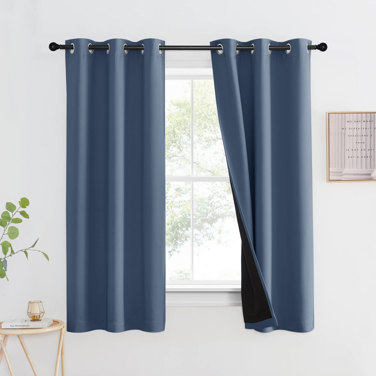 NICETOWN 100% Blackout Curtain 54 inches Long, Double-Deck Completely Blackout Window Treatment Thermal Insulated Lined Drape for Small Window (White, 1 PC, 52 inches Width Each Panel)