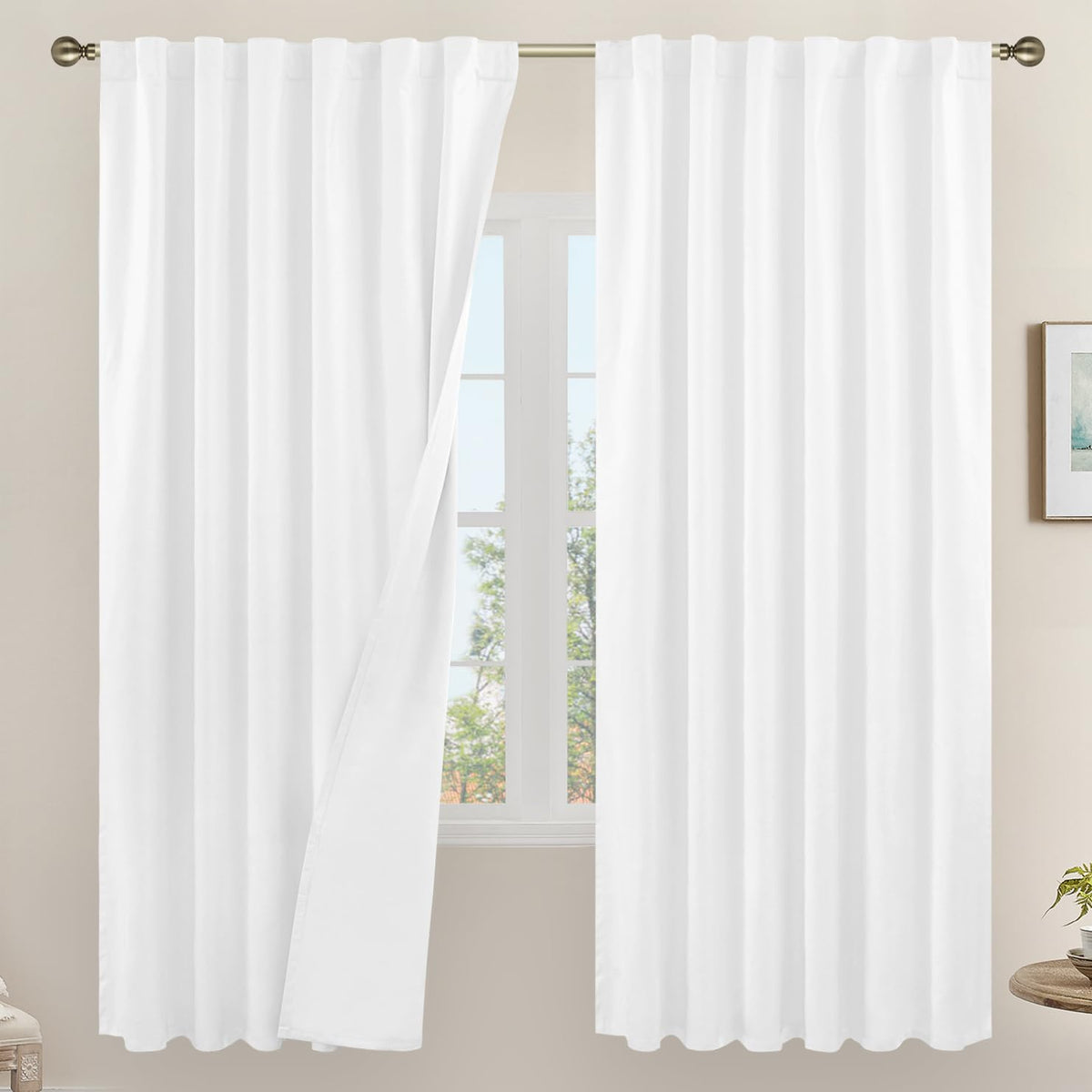LAMIT 100% Blackout Short Linen Curtains for Cafe 40 Inch Length, Ivory