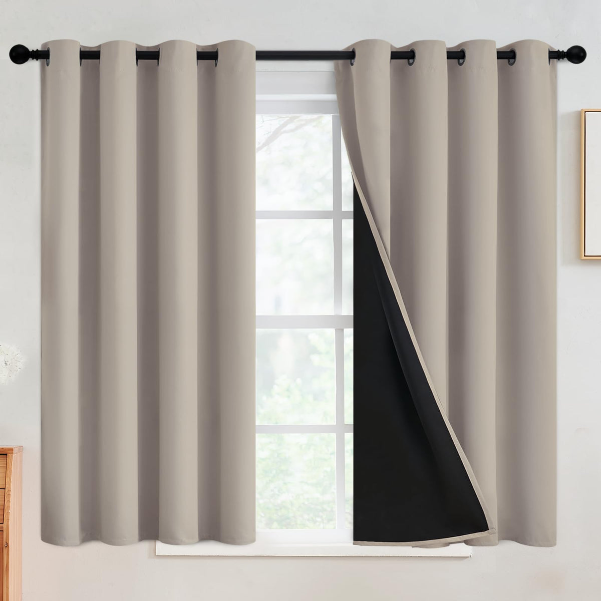 SimpleHome Cream 100% Blackout Curtains Room Darkening Living Room 84 Inch