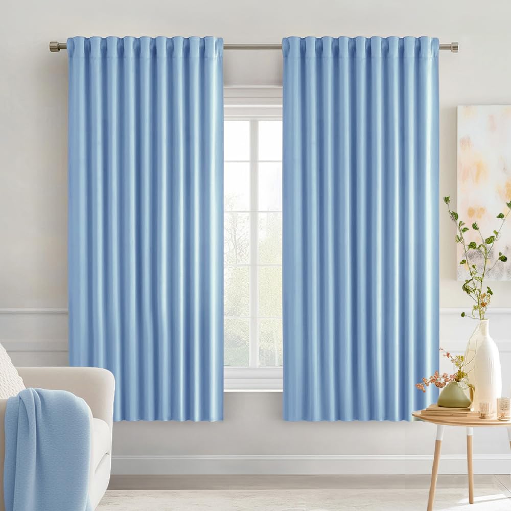 MIULEE 2 Panels Set Black Back Tab Blackout Curtains 52x96 Inch Long