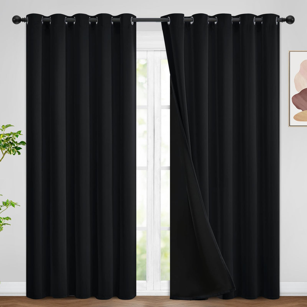 SimpleHome Cream 100% Blackout Curtains Room Darkening Living Room 84 Inch