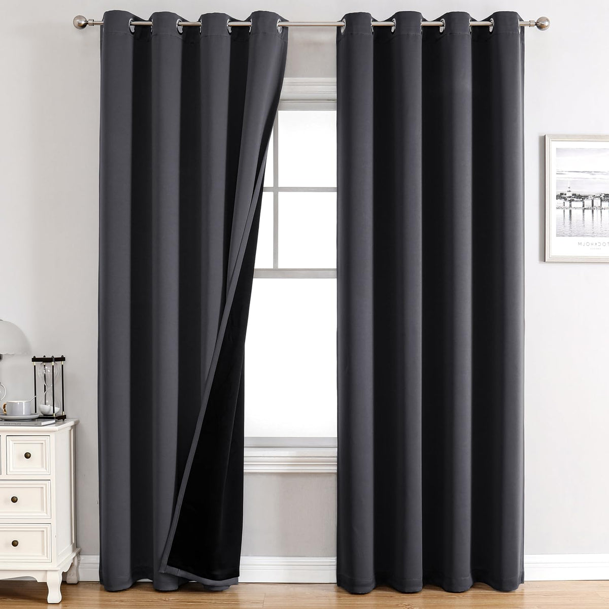 ChrisDowa 100% Blackout Curtains for Bedroom 63 Inch Long with Black Liner