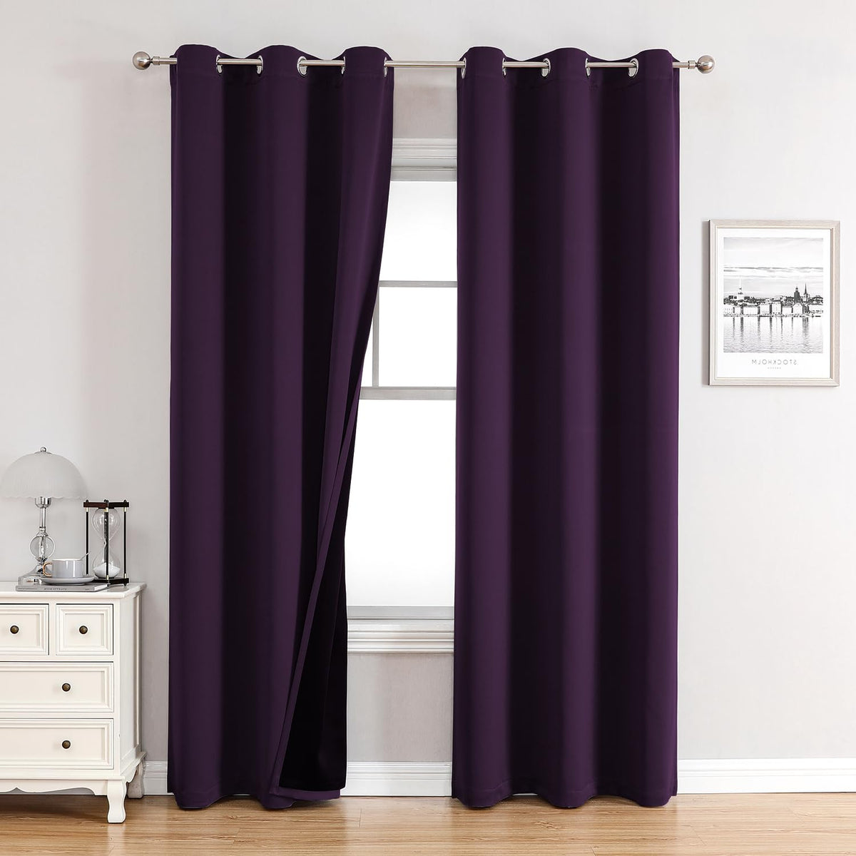 ChrisDowa 100% Blackout Curtains for Bedroom 63 Inch Long with Black Liner