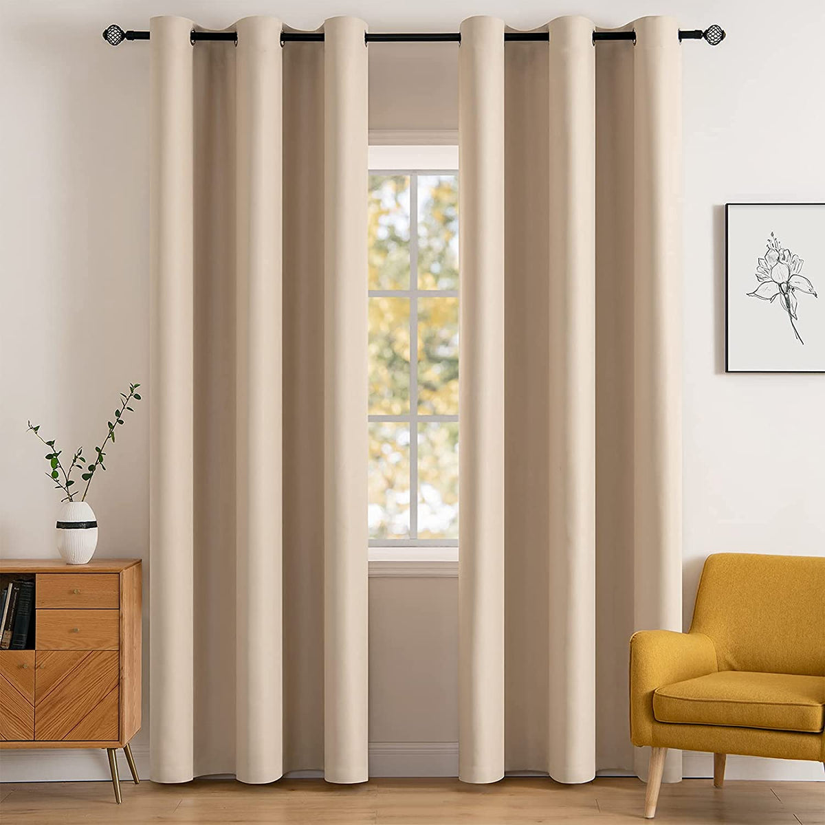 MIULEE Beige Blackout Bedroom Curtains Drapes 84 Inch Long 52"x84"