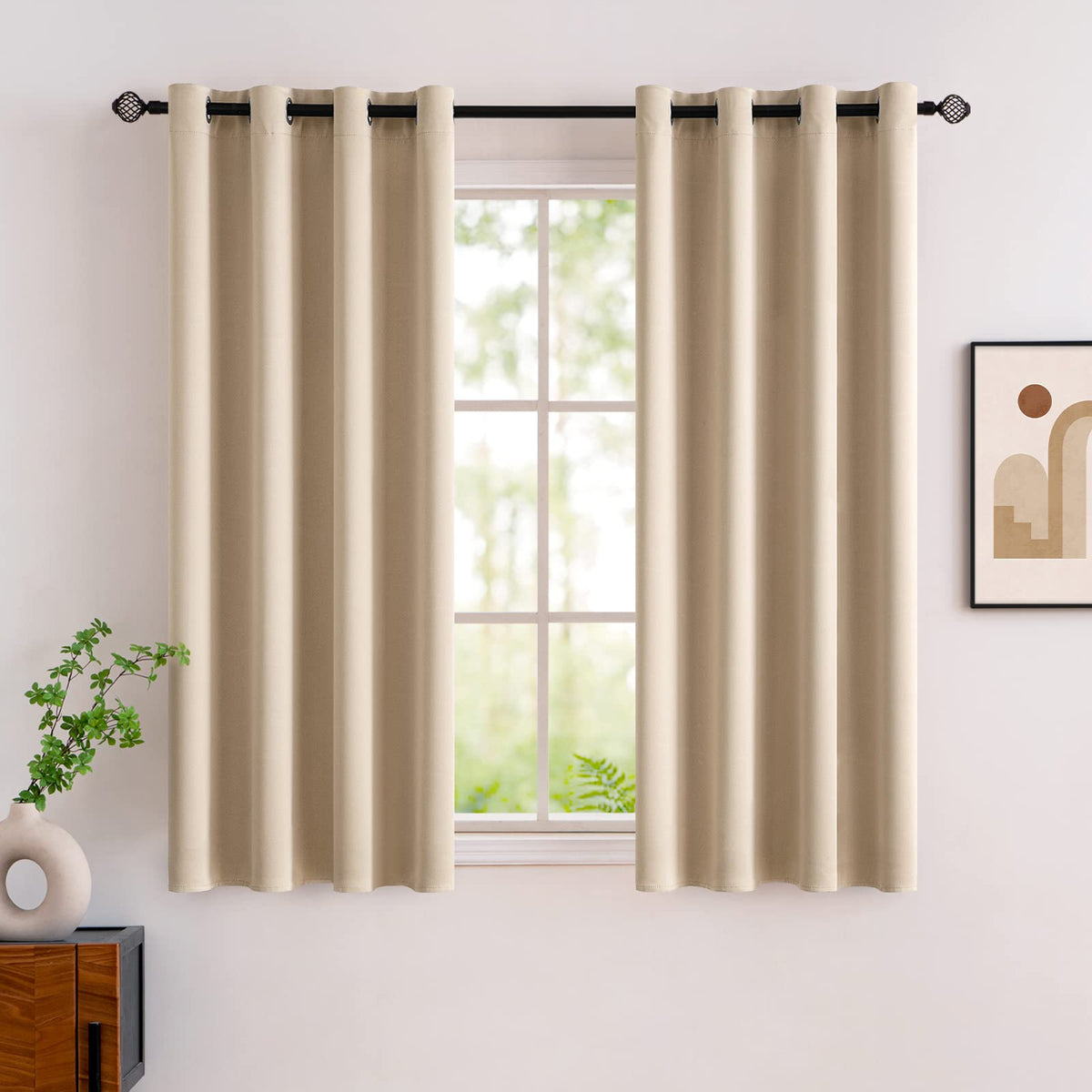 MIULEE Beige Blackout Bedroom Curtains Drapes 84 Inch Long 52"x84"