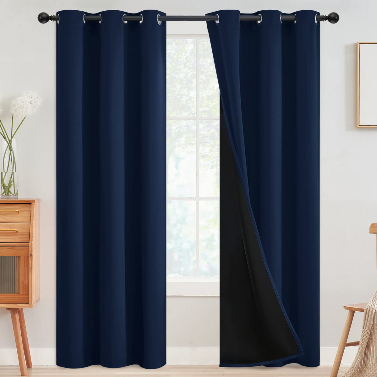 SimpleHome Cream 100% Blackout Curtains Room Darkening Living Room 84 Inch
