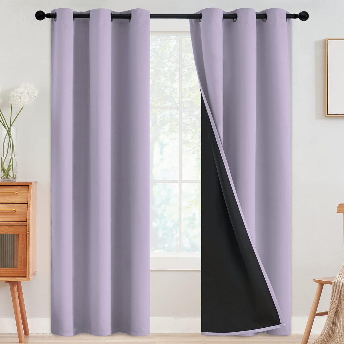 SimpleHome Cream 100% Blackout Curtains Room Darkening Living Room 84 Inch