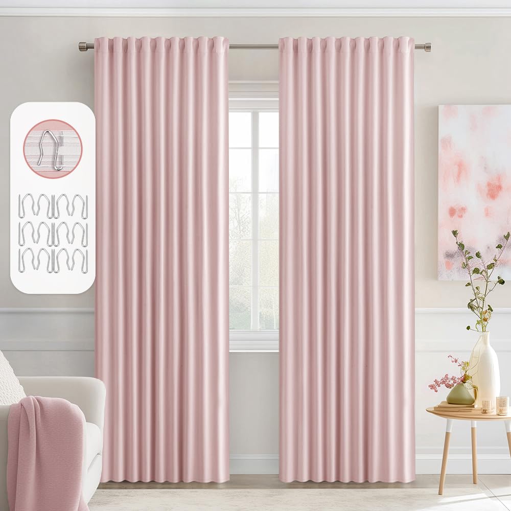 MIULEE 2 Panels Set Black Back Tab Blackout Curtains 52x96 Inch Long