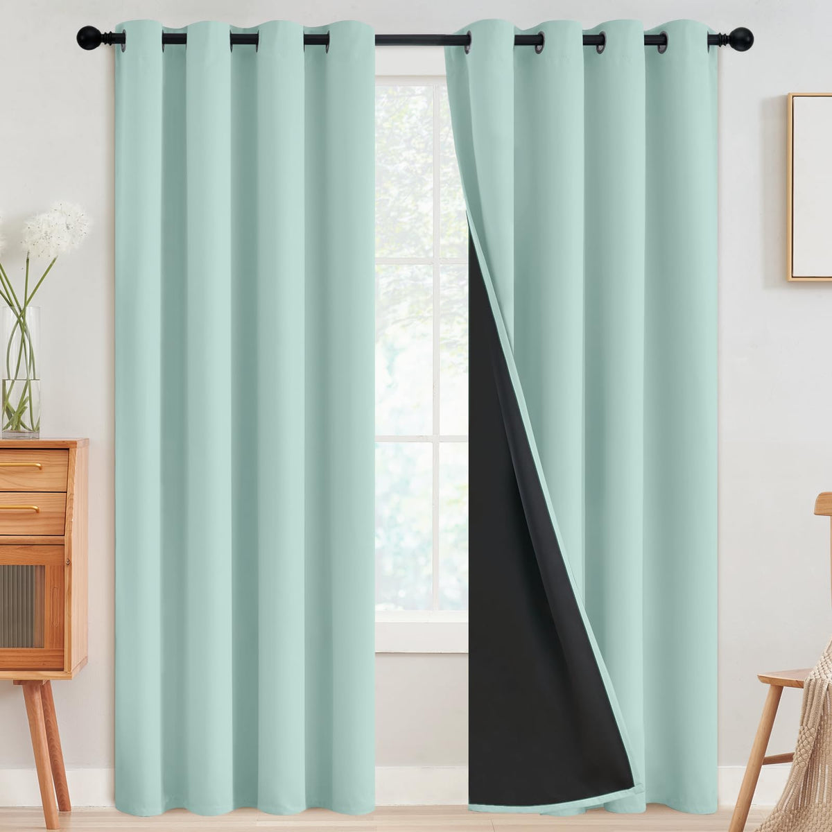 SimpleHome Cream 100% Blackout Curtains Room Darkening Living Room 84 Inch