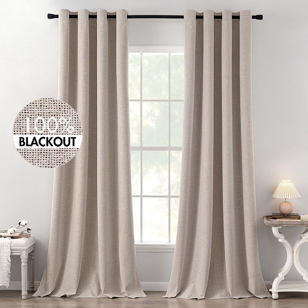 MIULEE 100% Blackout Linen Curtains for Bedroom 52x84 Inches Dusty Blue