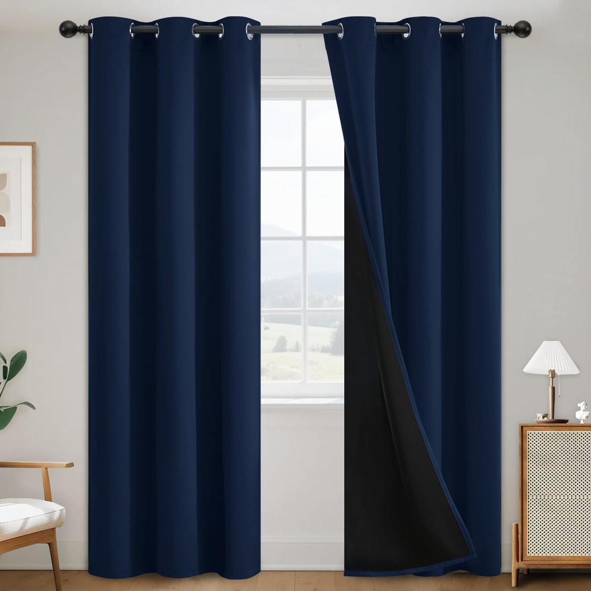 SimpleHome Cream 100% Blackout Curtains Room Darkening Living Room 84 Inch