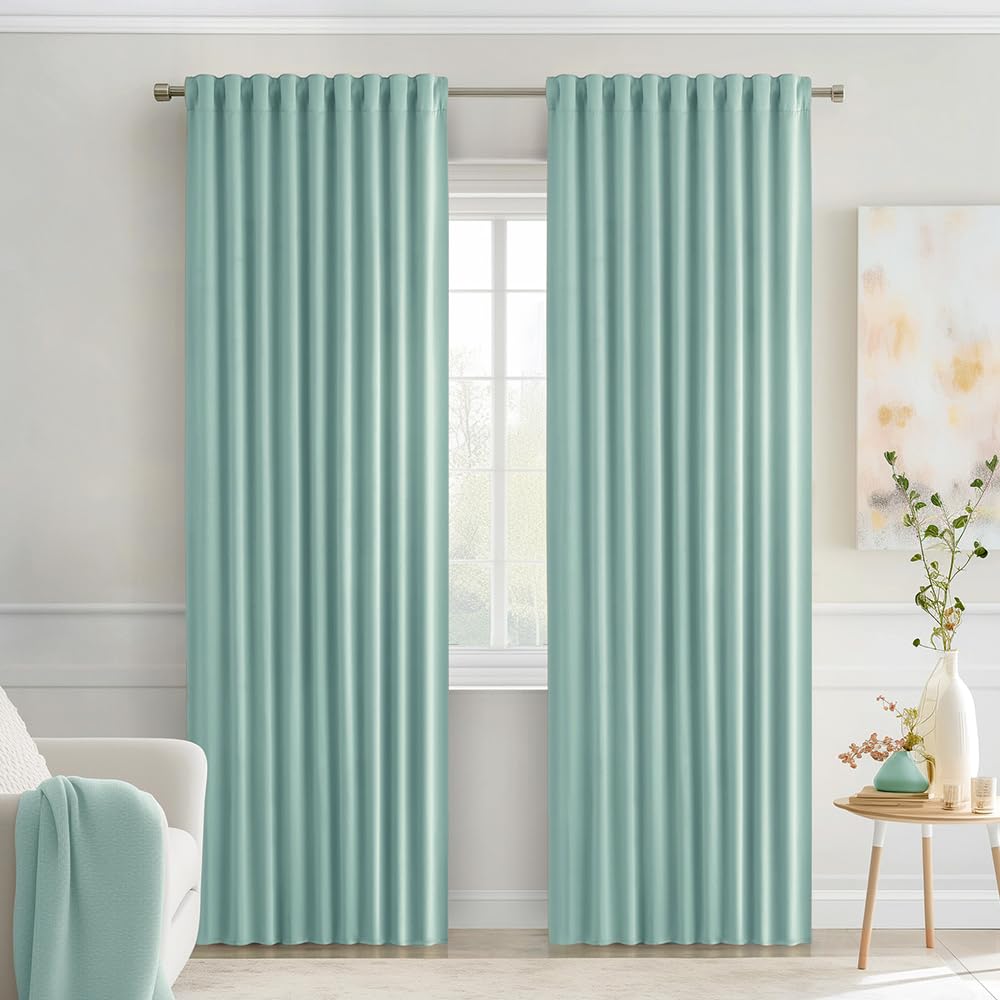 MIULEE 2 Panels Set Black Back Tab Blackout Curtains 52x96 Inch Long