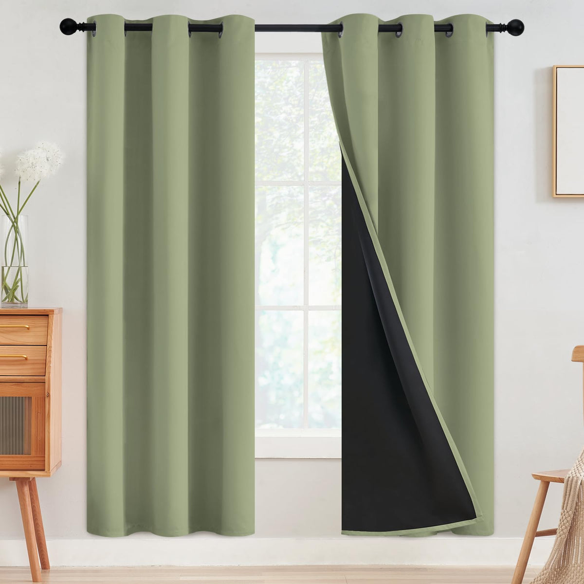 SimpleHome Cream 100% Blackout Curtains Room Darkening Living Room 84 Inch