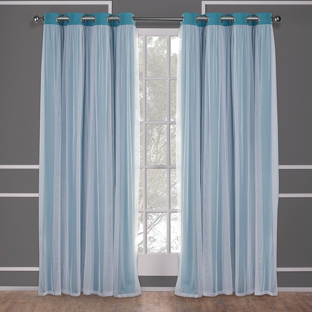 TOWN & COUNTRY LUXE Talia Double Layer Indoor Curtains, Sheer and Room Darkening Blackout, Grommet Top, Energy Efficient, 2-Pack Set, 52"x84", Rose Blush