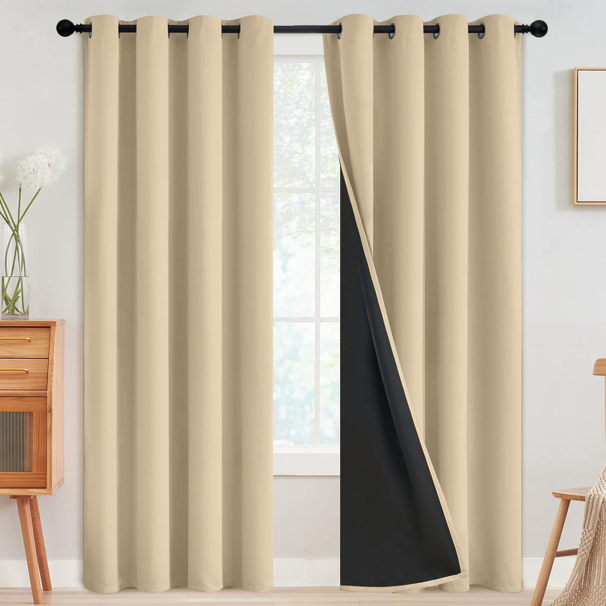 SimpleHome Cream 100% Blackout Curtains Room Darkening Living Room 84 Inch