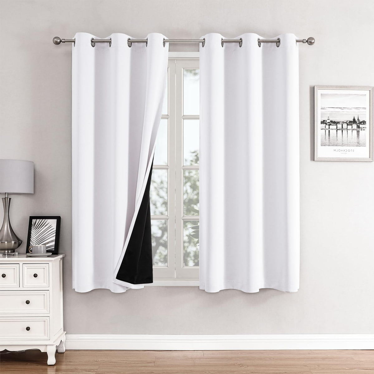 ChrisDowa 100% Blackout Curtains for Bedroom 63 Inch Long with Black Liner