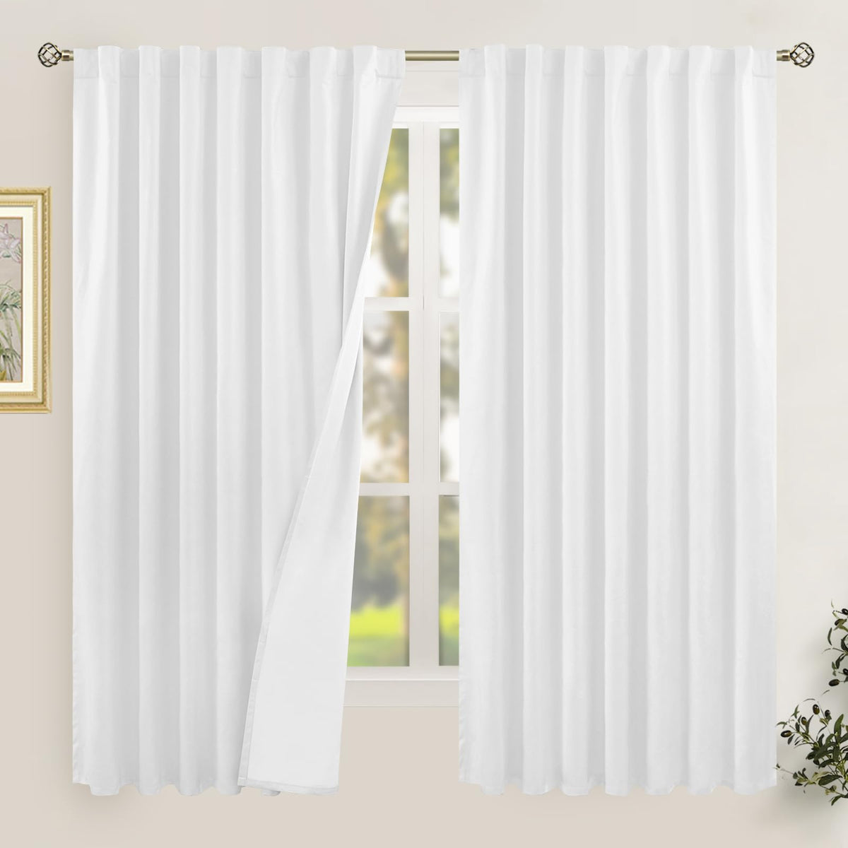 LAMIT 100% Blackout Short Linen Curtains for Cafe 40 Inch Length, Ivory