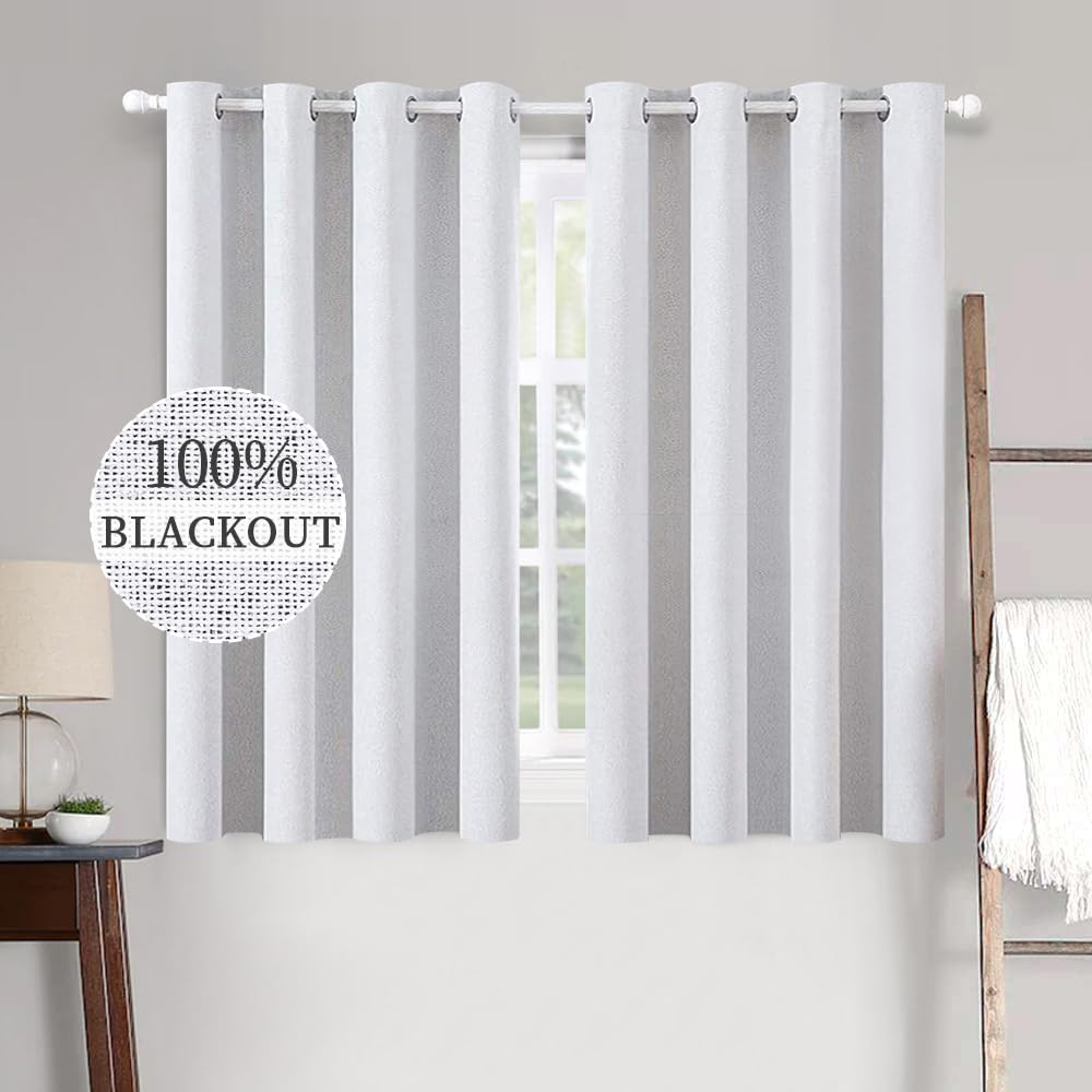 MIULEE 100% Blackout Linen Curtains for Bedroom 52x84 Inches Dusty Blue