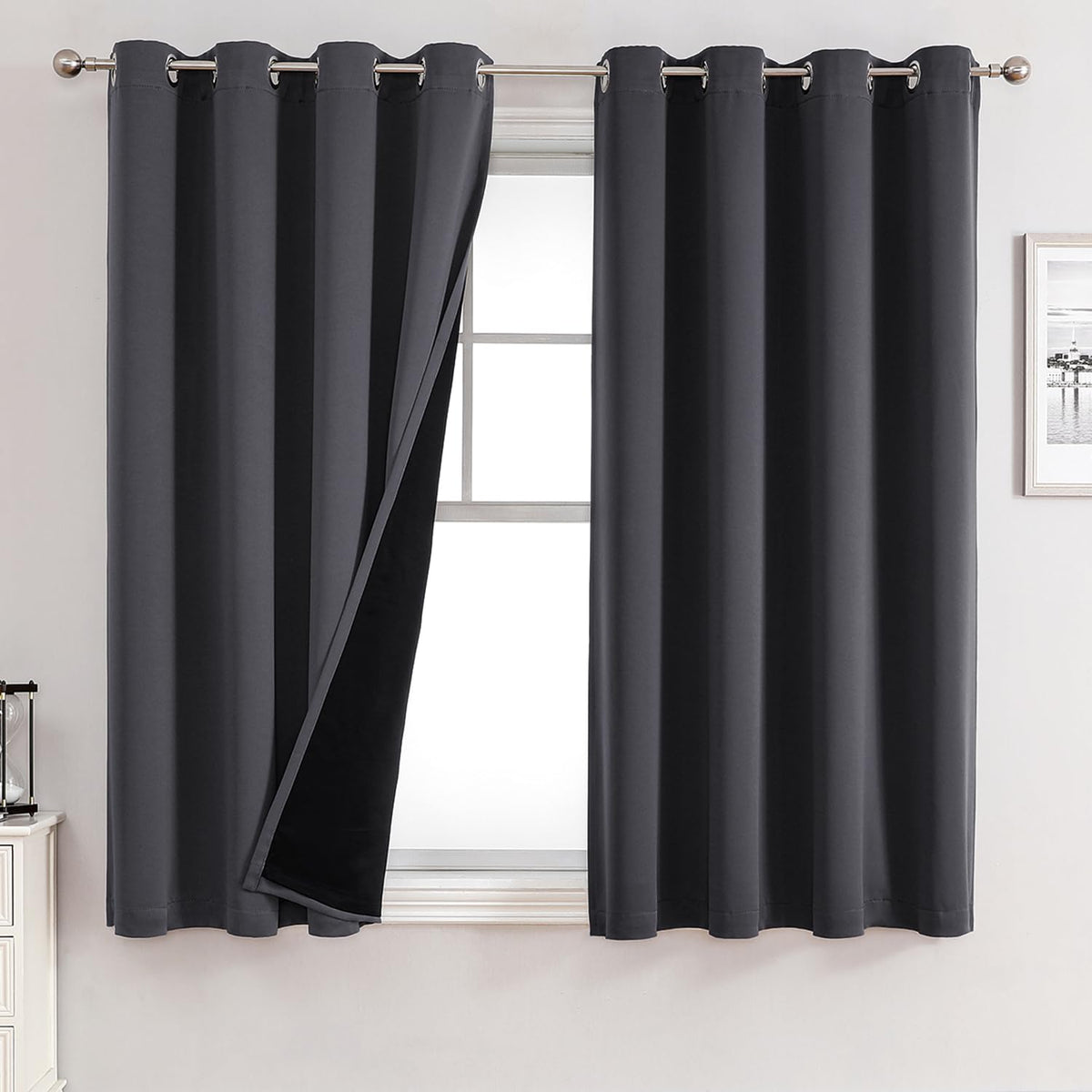 ChrisDowa 100% Blackout Curtains for Bedroom 63 Inch Long with Black Liner