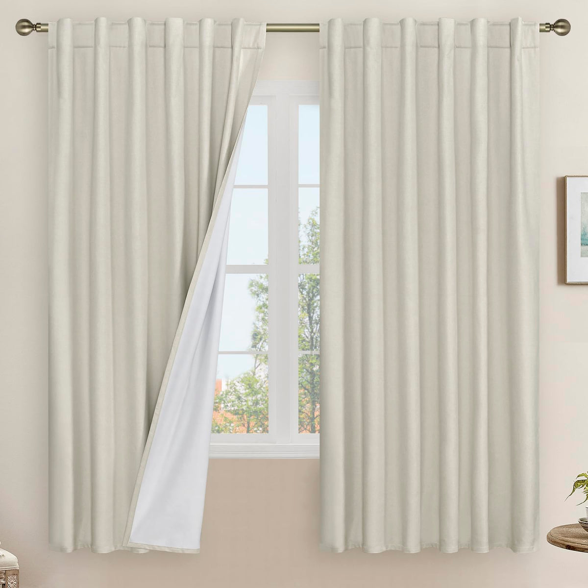 LAMIT 100% Blackout Short Linen Curtains for Cafe 40 Inch Length, Ivory