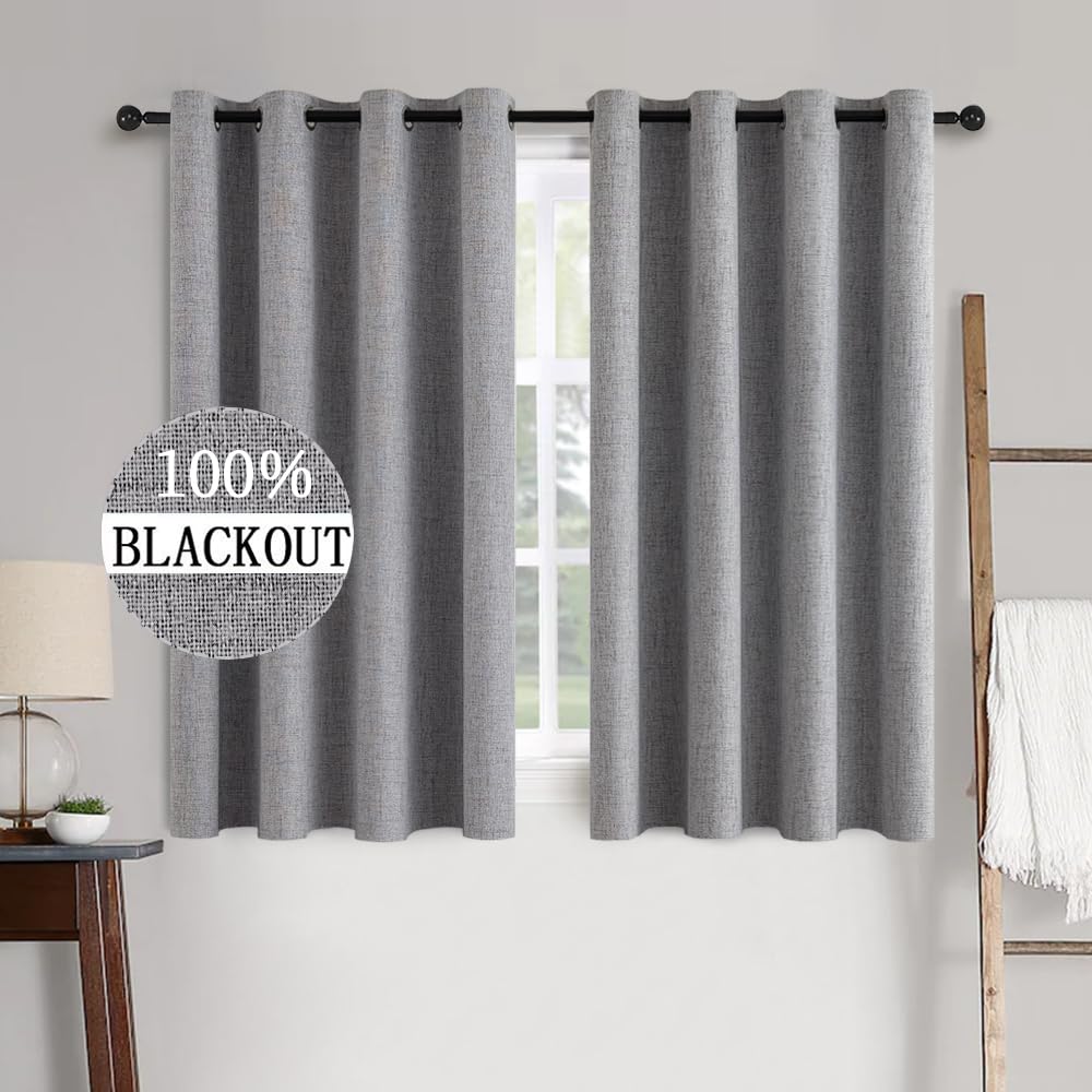 MIULEE 100% Blackout Linen Curtains for Bedroom 52x84 Inches Dusty Blue