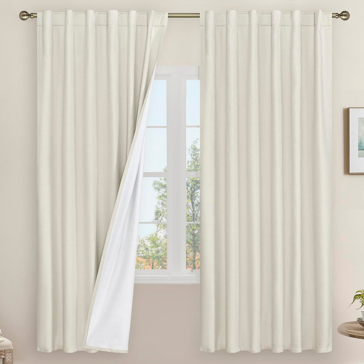 LAMIT 100% Blackout Short Linen Curtains for Cafe 40 Inch Length, Ivory